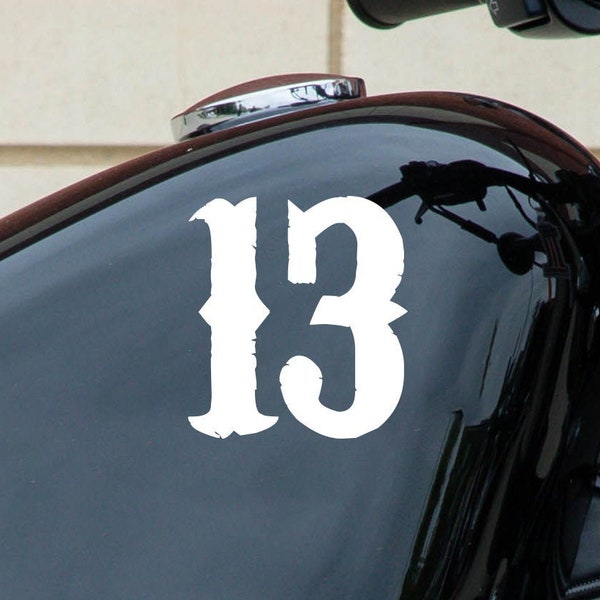 Lucky 13 Vintage Gas Tank and Fender Racing Number Thirteen Decal Sticker. Cafe Racer look. Rat, Bobber, Bullet, CB, CB750 Bikes