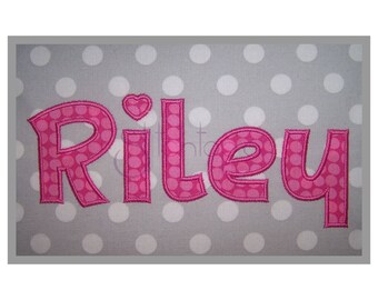 Riley Applique Font 5" 6" 7" - Formats bx dst exp hus jef pes sew shv vip vp3 xxx Machine Embroidery Fonts for Kids - Instant Download Files