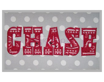 Chase Applique Font 2" 3" 4" - Formats bx dst exp hus jef pes sew shv vip vp3 xxx Machine Applique Fonts - Instant Download Files