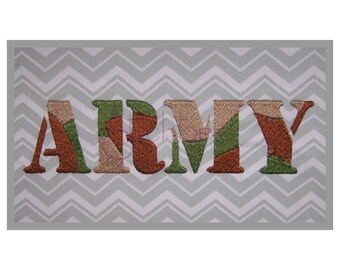 Army Camouflage Embroidery Font Set - 3.5″, 4″, 5″, 6″ - 2 Versions - Digital Machine Embroidery Font Alphabet - 11 Formats Instant Download