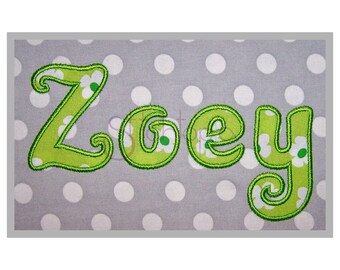 Zoey Applique Font 2" 2.5" 3" 4" - Formats bx dst exp hus jef pes sew shv vip vp3 xxx Machine Applique Fonts - Instant Download Files