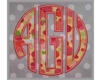 Circle Applique Monogram Satin Stitch 3-Letter - 7" 8" 9" Machine Embroidery Fonts Circle Monogram Embroidery Font - Instant Download Files