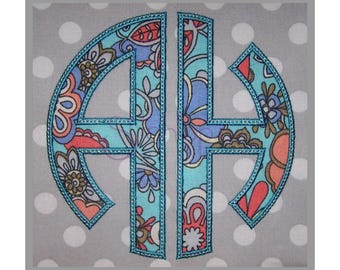 Circle Applique 2-Letter Monogram with Bean Stitch - 5" 6" 7" - Machine Embroidery Fonts Circle Monogram Font 11 Formats - Instant Download