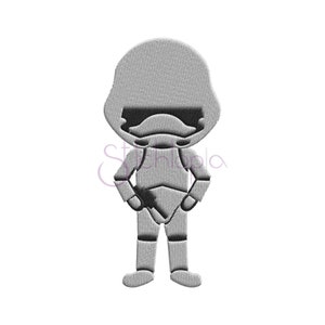 May include: A gray cartoon illustration of a Stormtrooper from Star Wars. The Stormtrooper is standing with its hands on its hips.