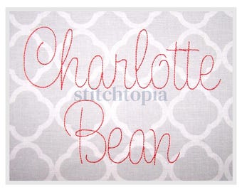 Charlotte Bean Stitch Embroidery Font 1" 1.25" 1.5" 2" 2.5" Formats: bx dst exp hus jef pes sew shv vip vp3 xxx - Instant Download Files