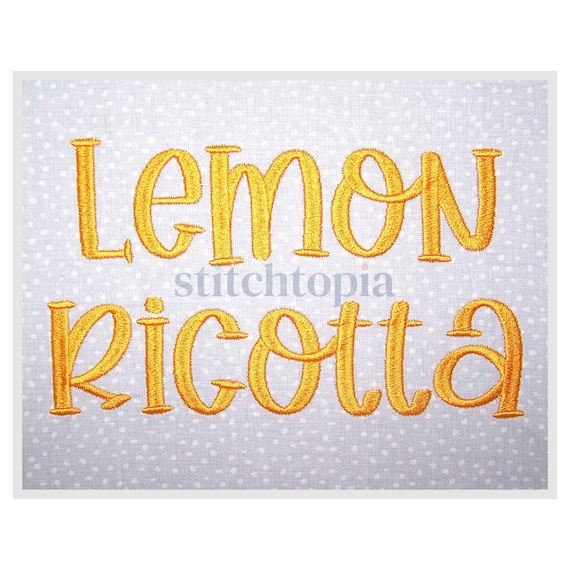 Lemon Ricotta Embroidery Font .75" 1" 1.25" 1.5" 2" Format bx dst exp hus jef pes sew shv vip vp3 xxx Kid Embroidery Font Instant Download