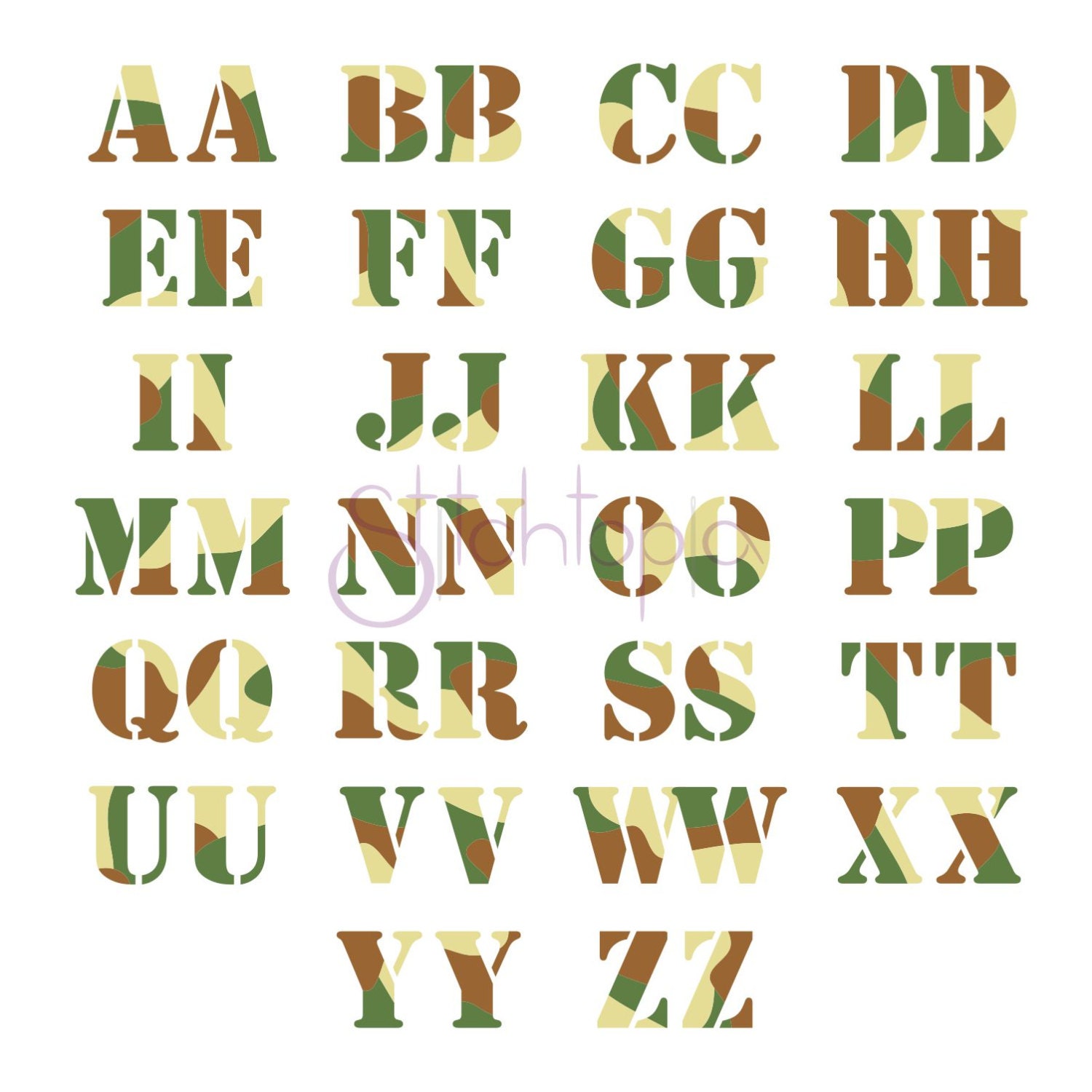 Army Camouflage Embroidery Font Set - 1.5″ 2″ 2.5″ 3″ - 2 Versions ...