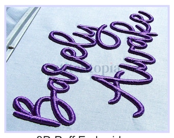 Barely Awake 3D PUFF Embroidery Font 2&quot; 2.5&quot; 3&quot; Formats bx dst exp hus jef pes sew shv vip vp3 xxx Machine Embroidery Font Instant Download