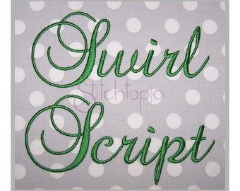 Swirl Script Embroidery Font 1" 1.25" 1.5" 2" 2.5" - Formats: bx dst exp hus jef pes sew shv vip vp3 xxx Machine Embroidery Instant Download