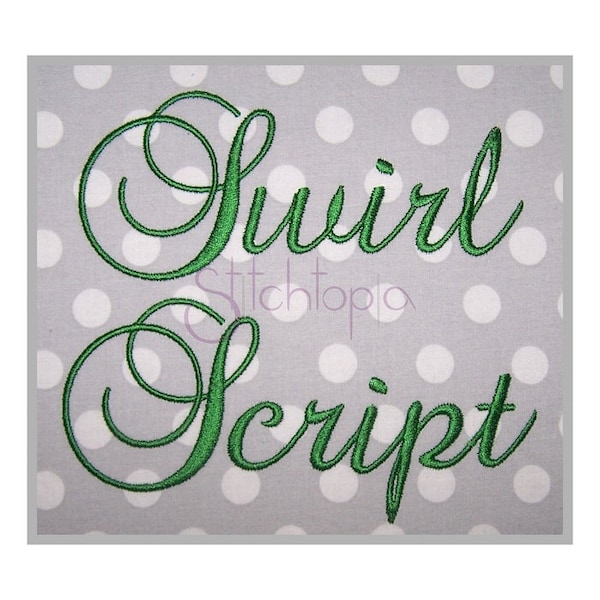 Swirl Script Embroidery Font 1" 1.25" 1.5" 2" 2.5" - Formats: bx dst exp hus jef pes sew shv vip vp3 xxx Machine Embroidery Instant Download