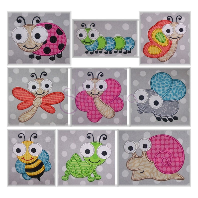 Bug Patchwork Cute Bugs Complete Set Applique Bundle - 6 Sizes Each 54 Designs 10 ...