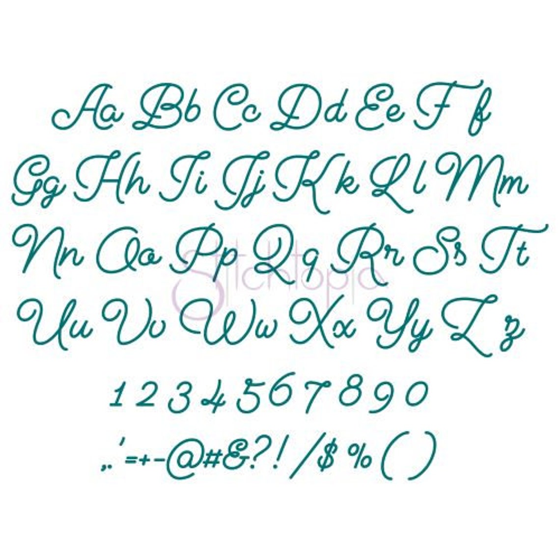 Really Scripty Embroidery Font 1" 1.25" 1.5" 2" 2.5" Formats: Bx Dst ...