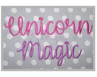 Unicorn Magic Embroidery Font 3" 3.5" 4" 5" 6" Formats bx dst exp hus jef pes sew shv vip vp3 xxx Script Embroidery Font - Instant Download