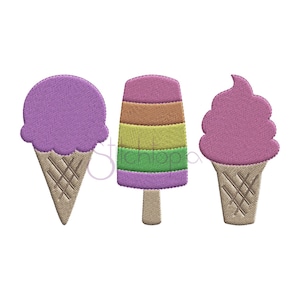 Ice Cream Trio Embroidery Design - 7 Sizes 10 Formats dst exp hus jef pes sew shv vip vp3 xxx Machine Embroidery Design - Instant Download