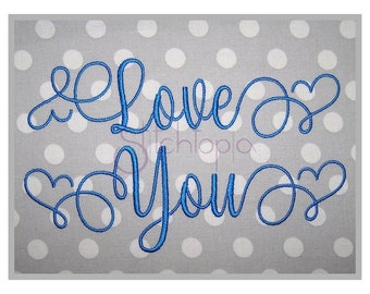 Love You Embroidery Font 1" 1.25" 1.5" 2" 2.5" - Formats: bx dst exp hus jef pes sew shv vip vp3 xxx Machine Embroidery - Instant Download