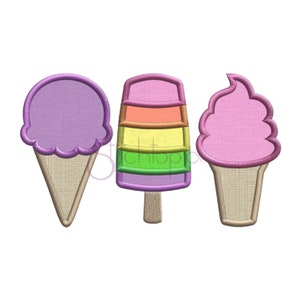 Ice Cream Trio Applique Design - 6 Sizes 10 Formats dst exp hus jef pes sew shv vip vp3 xxx Machine Embroidery Design - Instant Download