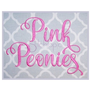 Pink Peonies Embroidery Font 1&quot; 1.25 1.5&quot; 2&quot; 2.5 Formats bx dst exp hus jef pes sew shv vip vp3 xxx Machine Embroidery Font Instant Download