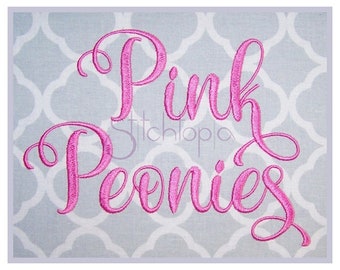 Pink Peonies Embroidery Font 1" 1.25 1.5" 2" 2.5 Formats bx dst exp hus jef pes sew shv vip vp3 xxx Machine Embroidery Font Instant Download