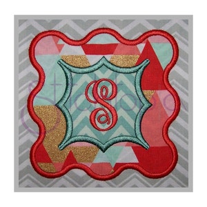 Funky Wave Applique Frame – 2 Tela - 7 Tamaños 10 Formatos PES DST Digital Machine Bordado Monogram Amonato Diseño Marco - Descarga Instantánea Archivos