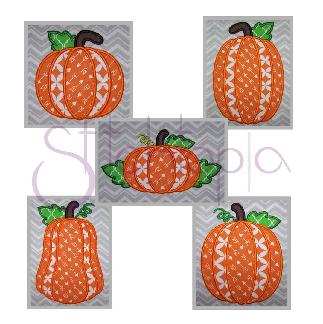 Pumpkin Applique Set - 5 Designs 7 Sizes Each 10 Formats Included ...
