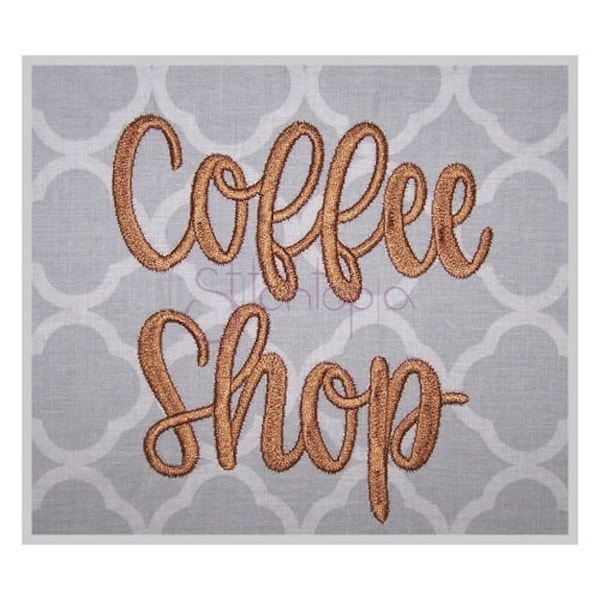 Coffee Shop Embroidery Font 2.5" 3" 3.5" 4" 5" Format bx dst exp hus jef pes sew shv vip vp3 xxx Machine Embroidery Font Instant Download