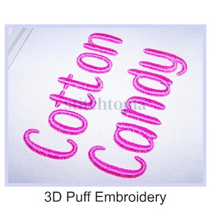Cotton Candy 3D PUFF Embroidery Font 1.25&quot; 1.5&quot; 2&quot; Formats: bx dst exp hus jef pes sew shv vip vp3 xxx Machine Embroidery Instant Download