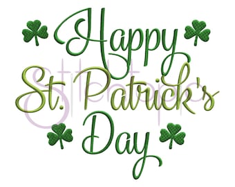 May include: Green shamrock designs with the text "Happy St. Patrick's Day" in a cursive font.