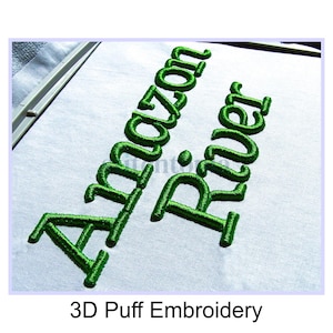 Amazon River 3D PUFF Embroidery Font 1.5&quot; 2&quot; 2.5&quot; Format bx dst exp hus jef pes sew shv vip vp3 xxx Machine Embroidery Font Instant Download