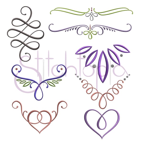 Grace Embroidery Accent Set 1-8 - 8 Designs 10 Formats Machine Embroidery Accent Designs - Instant Download Files