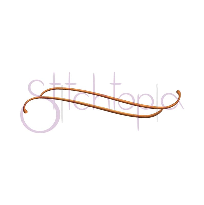 May include: A brown, double-looped, decorative embroidery design. The design is curved and resembles a stylized letter "S".