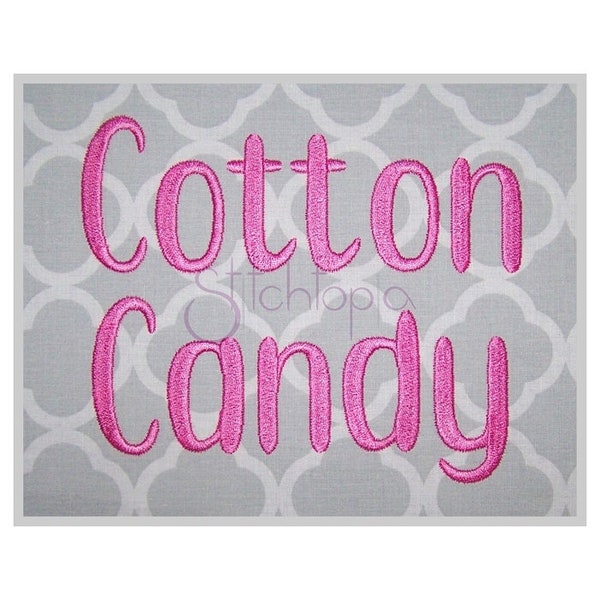 Cotton Candy Embroidery Font 2.5" 3" 3.5" 4" 5" Formats bx dst exp hus jef pes sew shv vip vp3 xxx Embroidery Font For Kids Instant Download