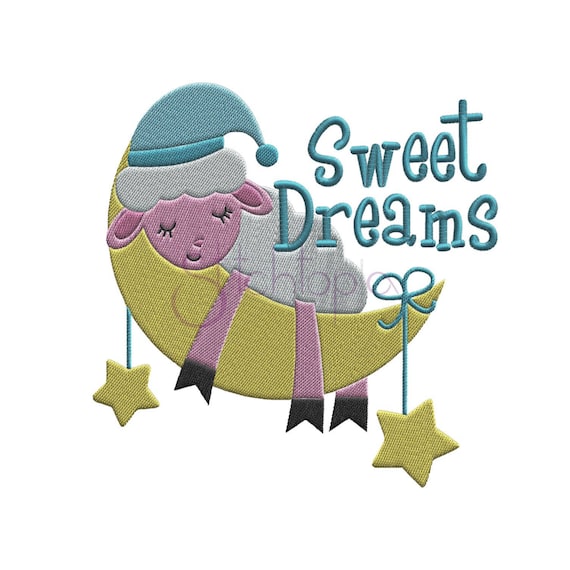 Sweet Dreams Lamb Embroidery Design - 6 Sizes 10 Formats PES DST JEF Machine Embroidery Design for Kids - Instant Download Files