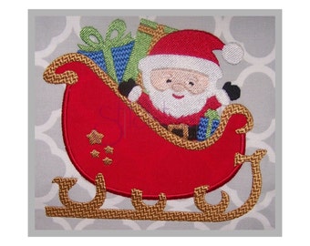 Christmas Santa's Sleigh Applique Design -Christmas Embroidery Design Digital Machine Embroidery Pattern 7 Sizes 10 Formats Instant Download