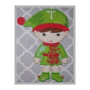 Christmas Elf Boy Applique Design Christmas Embroidery Design Digital Machine Embroidery Pattern 7 Sizes 10 Formats Instant Download image 1