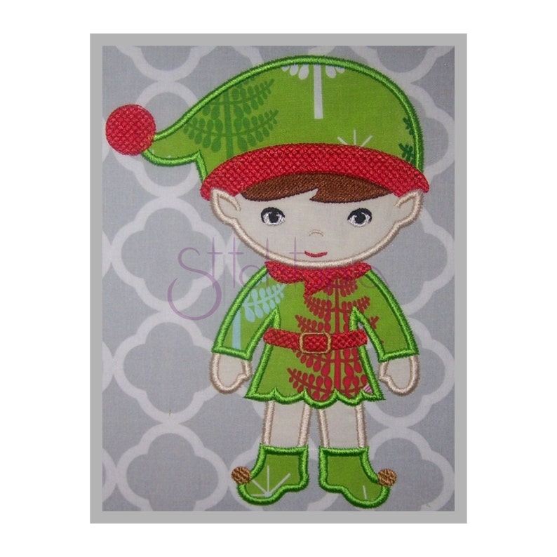 Christmas Elf Boy Applique Design Christmas Embroidery Design Digital Machine Embroidery Pattern 7 Sizes 10 Formats Instant Download image 1