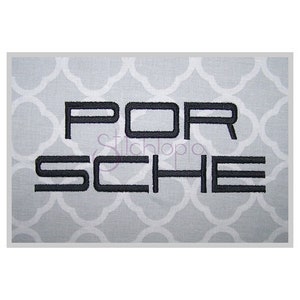 Puede incluir: Texto bordado en negro sobre fondo blanco que dice "PORSCHE".