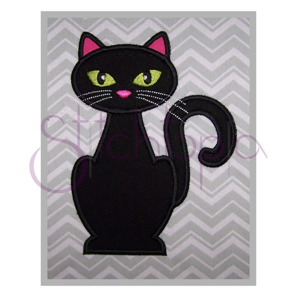 Halloween Black Cat Applique Design - 7 Sizes 10 Formats PES DST Halloween Cat Machine Embroidery Applique Design - Instant Download Files