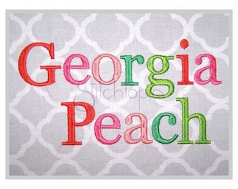 Georgia Peach Embroidery Font .75" 1" 1.25" 1.5" 2" Format bx dst exp hus jef pes sew shv vip vp3 xxx Block Embroidery Font Instant Download