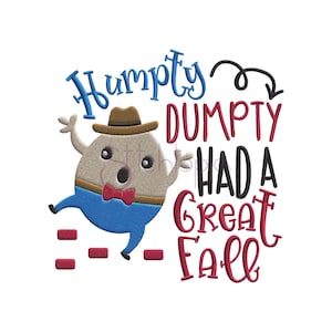 Kinderreime Humpty Dumpty Stickmuster - 6 Größen 10 Formate Humpty Dumpty Maschinenstickmotive - sofort-Download-Dateien