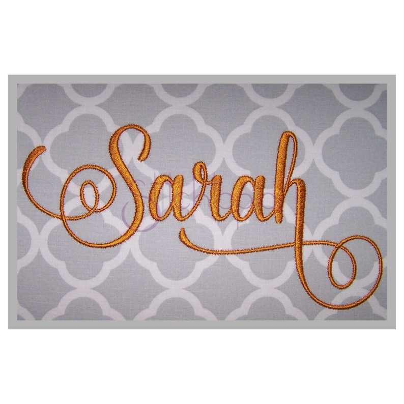 Sarah Embroidery Font 2 1 1.5 2 2.5 3 Formats: bx dst exp hus jef pes sew shv vip vp3 xxx Script Embroidery Font Instant Download image 1