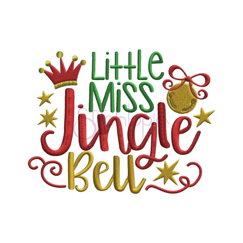 Little Miss Jingle Bell Embroidery Design 6 Sizes 10 Formats PES DST Christmas Machine Embroidery Design for Girls Instant Download Files image 1
