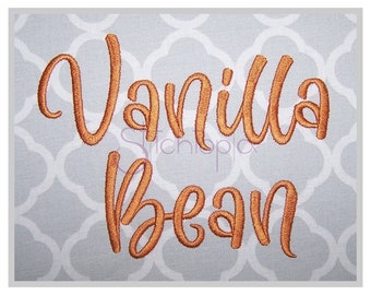 Vanilla Bean Embroidery Font 2.5″ 3″ 4″ 5″ 6″ Formats: bx dst exp hus jef pes sew shv vip vp3 xxx Machine Embroidery Instant Download