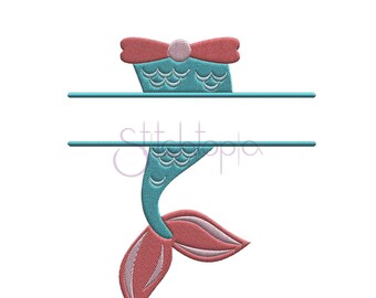 Mermaid Split Embroidery Frame - 6 Sizes 10 Formats Beach Machine Embroidery Designs Summer Embroidery Designs - Instant Download Files