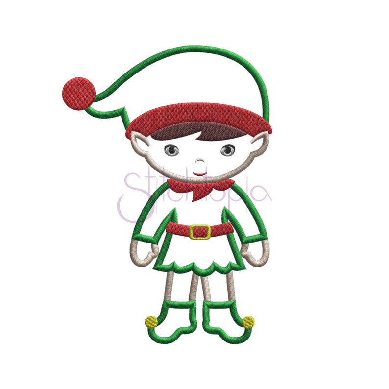 Christmas Elf Boy Applique Design Christmas Embroidery Design Digital Machine Embroidery Pattern 7 Sizes 10 Formats Instant Download image 2