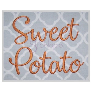Sweet Potato Embroidery Font - Sizes 1" 1.25" 1.5" 2" 2.5" Formats: bx dst exp hus jef pes sew shv vip vp3 xxx - Instant Download Files