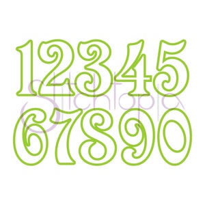 May include: A set of ten green outlined numbers, 1 through 10, with a decorative flourish on each number. The numbers are in a stylized font.
