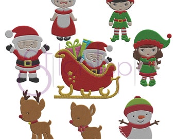 Christmas Embroidery Design Set - 8 Designs 6-7 Sizes Each 10 Formats Christmas Machine Embroidery Designs - Instant Download Files