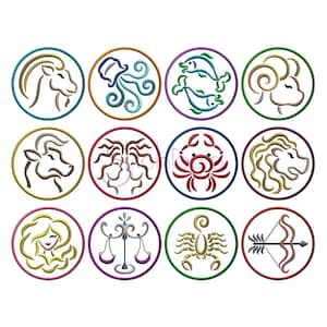 Zodiac Applique Design Set - 6 rozmiarów Każdy 10 Formatów dst exp hus jef pes sew shv vip vp3 xxx Wzory haftu maszynowego - Natychmiastowe pobieranie