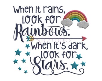 When It Rains Look For Rainbows Embroidery Design - 6 Sizes 10 Formats Machine Embroidery Design Rainbow Embroidery Design Instant Download