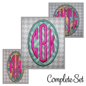 Vintage Oval Complete Set – Monogramas & Frames 1.5" – 7"- Digital Machine Embroidery Font - Descarga instantánea - Applique Monogram Frames Set